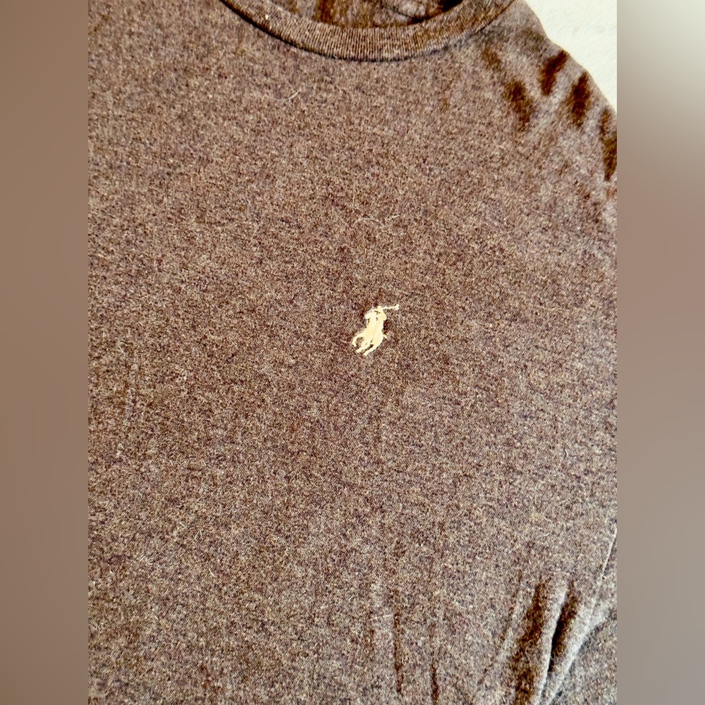 POLO RALPH LAUREN Men’s Heather Brown Custom Fit Long Sleeve Tee T-Shirt - Picture 6 of 16